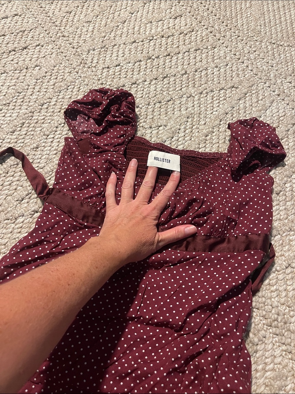 Hollister Maroon Polka Dot Ruffle Strap shirt